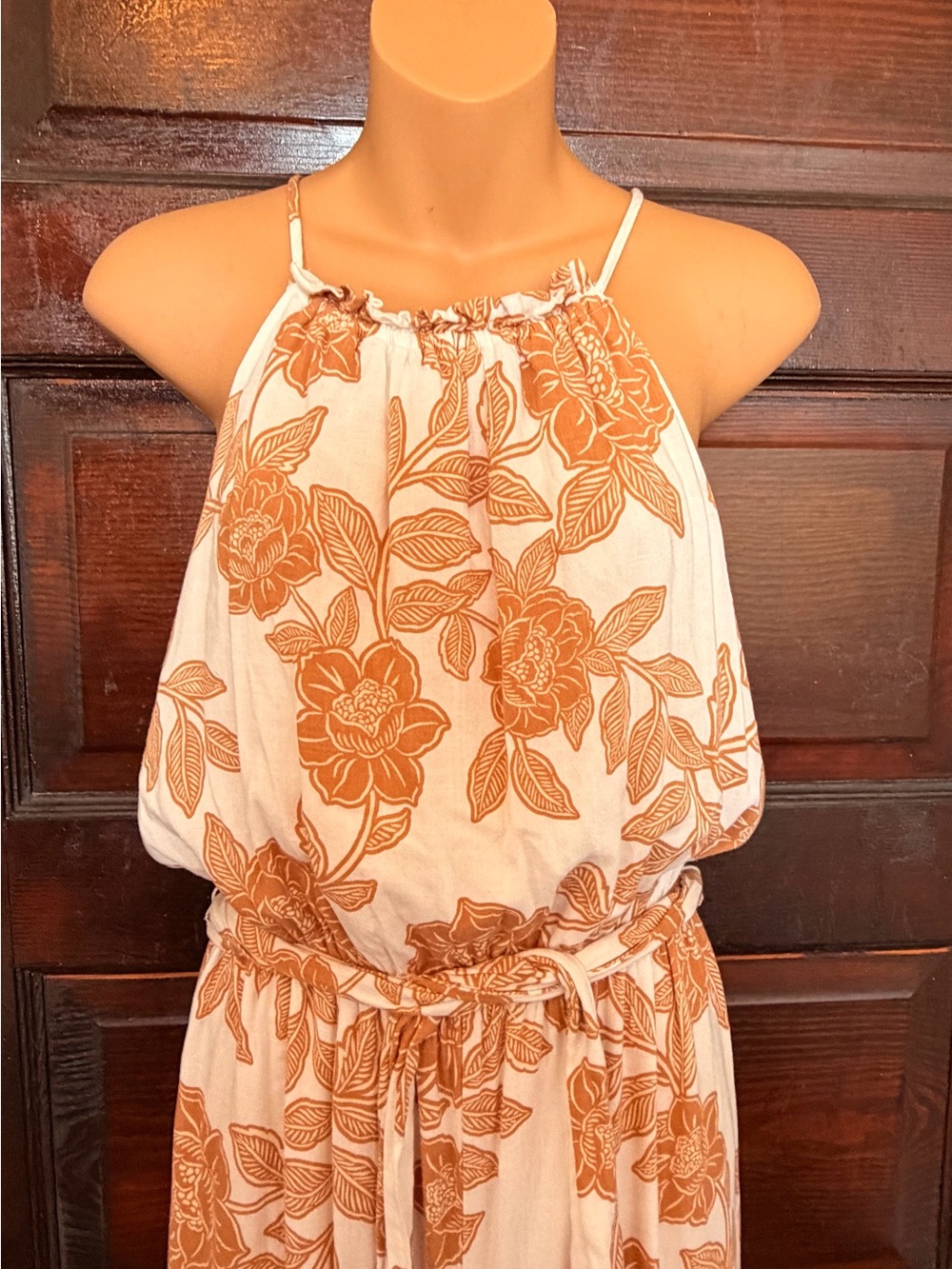 Sugarlips White Halter Jumpsuit with Tan Floral Print